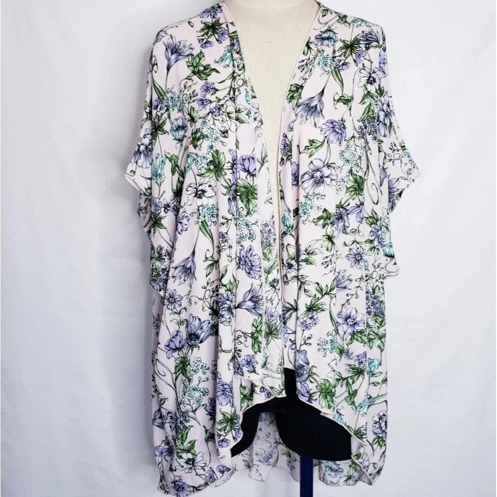 I Love JOAH Kimono Swimsuit Coverup Sheer Pink Floral